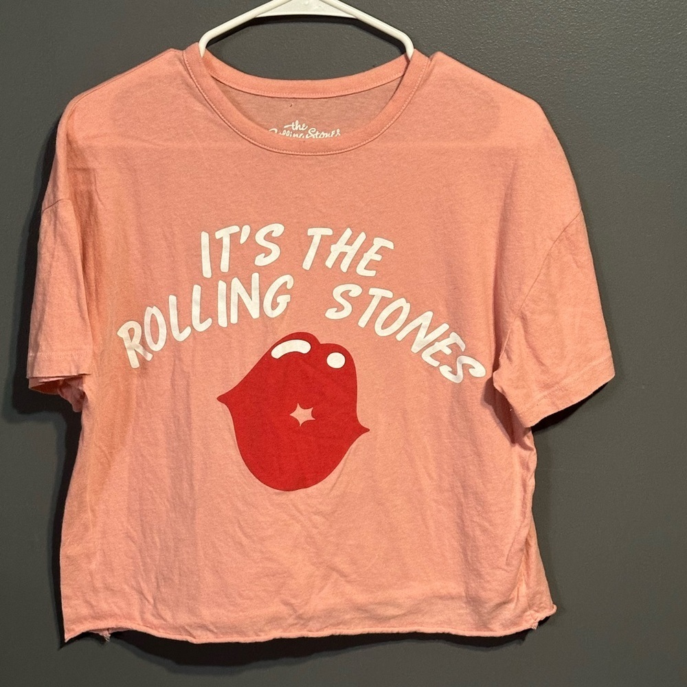 The Rolling Stones T Shirt Womens size Medium Pink Raw Hem - Picture 1 of 3